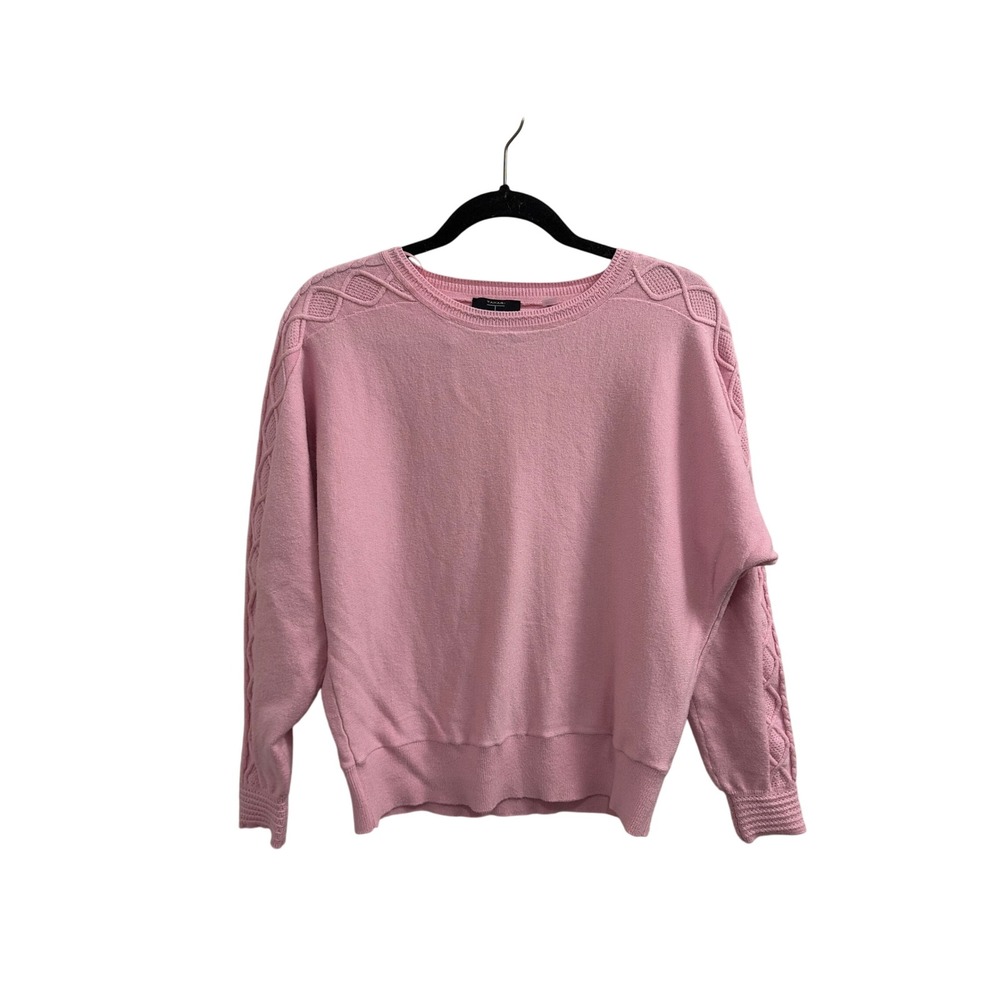 Sweater Cable Knit Coquette Tahari Women Medium Pink Lattice Shoulder Sleeve